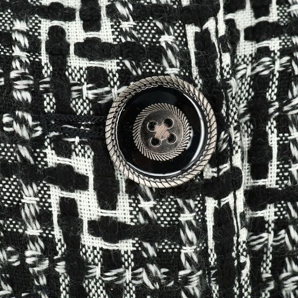 Chicos Additions Jacket 1 Womens 8 Medium Black White Plaid Lined Woven Blazer - Picture 9 of 14